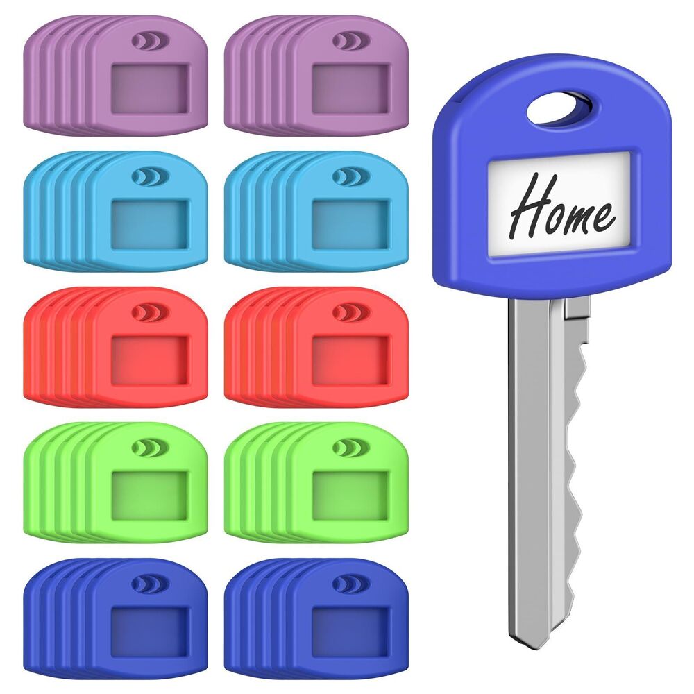 9815 50 Pcs Key Covers Caps, 1" Key Identifiers with Labels, Soft Stretchy
